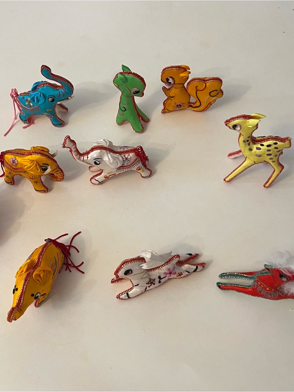 Vintage Handmade Indian Embroidered Stuffed Animal Ornaments. Set of 10. - Picture 9 of 10